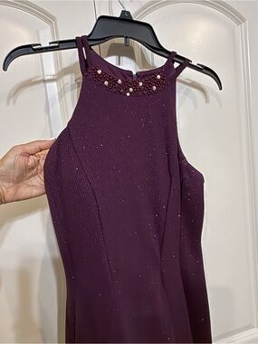 Night Way Collections Plum Embellished High-Neck Prom Dress